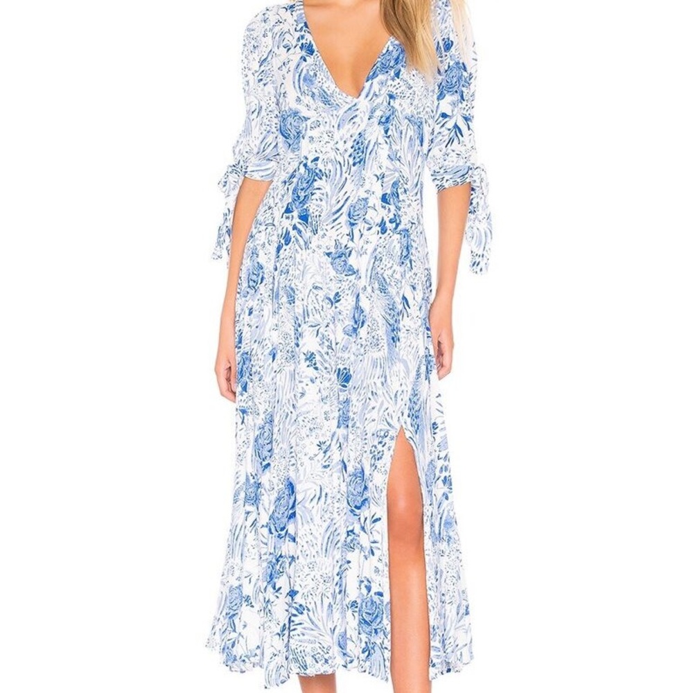Free People Forever Always Midi Dress Blue & White Floral Size 4